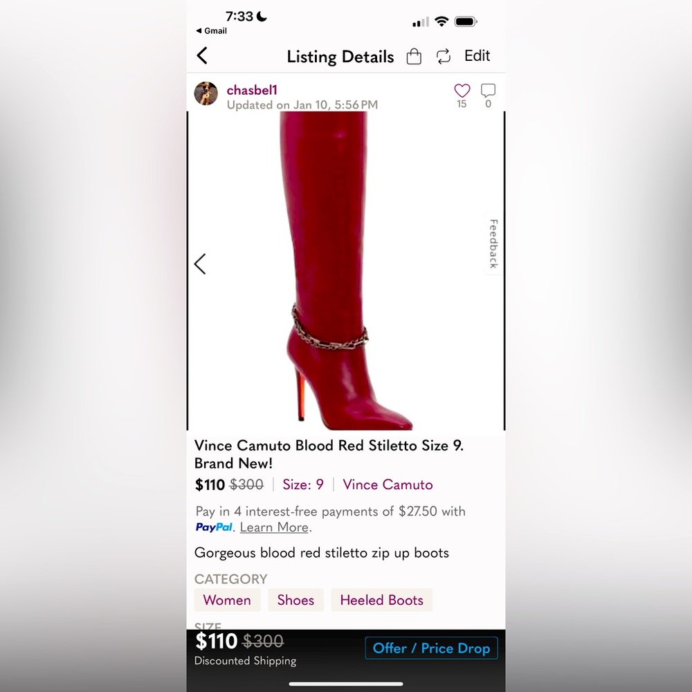 Vince Camuto Blood Red Stiletto Zip Up Boots